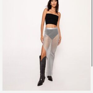 Silver diamanté maxi split skirt NWT